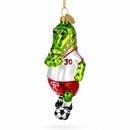 Crocodile Soccer Player Glass Christmas Ornament