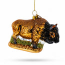 Brown Buffalo on Prairie Grass Glass Christmas Ornament