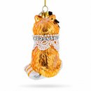 Chic Cat with Pendant Glass Christmas Ornament