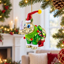 Rhino in Santa Hat Glass Christmas Ornament