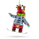 Moose on Snowboard Glass Christmas Ornament