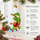 Alligator Windsurfer Glass Christmas Ornament