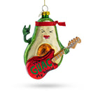 Musical Avocado Strumming a Guitar Glass Christmas Ornament