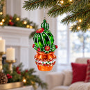 Decorated Cactus in a Pot Glass Christmas Ornament