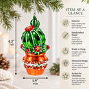 Decorated Cactus in a Pot Glass Christmas Ornament