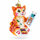 Cat Drawing a Self-Portrait Glass Christmas Ornament