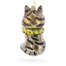 Striped Cat with Scarf Glass Christmas Ornament
