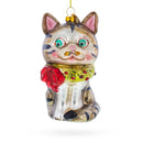 Striped Cat with Scarf Glass Christmas Ornament