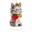 Striped Cat with Scarf Glass Christmas Ornament