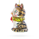 Striped Cat with Scarf Glass Christmas Ornament