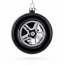 Sleek Black Car Wheel Glass Christmas Ornament