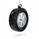 Sleek Black Car Wheel Glass Christmas Ornament