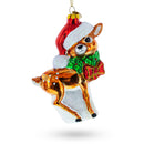 Reindeer with Santa Hat Glass Christmas Ornament