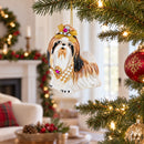 Shih Tzu with Pearls Glass Christmas Ornament