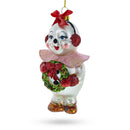 Snowwoman with Wreath Glass Christmas Ornament