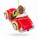 Stylish Woman Driving Pink Cabriolet Glass Christmas Ornament