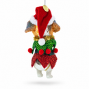 Santa Pup in Elf Costume Glass Christmas Ornament