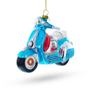 Blue Retro Scooter Glass Christmas Ornament