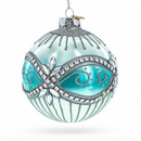 Elegant Silver and Blue Jeweled Glass Ball Christmas Ornament