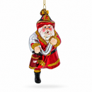 Firefighter Santa with Extinguisher Glass Christmas Ornament