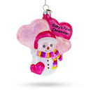 Adorable Pink Snowman Baby's First Christmas Glass Ornament