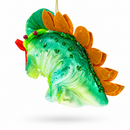 Green Dinosaur with Gifts Glass Christmas Ornament