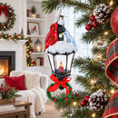Red Cardinal Perched on Snow-Capped Lantern Glass Christmas Ornament
