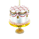 Pearl-Adorned Celebration Cake Glass Christmas Ornament