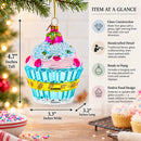 Cupcake with Glitter Accents Glass Christmas Ornament