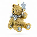 Gold Teddy Bear with a Sparkling Red Bow -Resin Christmas Ornament