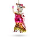 Pink-Dressed Cow with Wine Glass Christmas Ornament