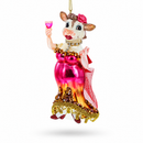 Pink-Dressed Cow with Wine Glass Christmas Ornament