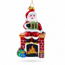 Santa Delivering Presents Down the Chimney Glass Christmas Ornament