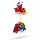 Santa Rainbow Sleigh Ride Glass Christmas Ornament