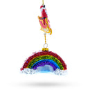 Santa Rainbow Sleigh Ride Glass Christmas Ornament
