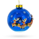 Santa in Sleigh with Reindeer Glass Christmas Ornament