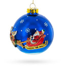 Santa in Sleigh with Reindeer Glass Christmas Ornament