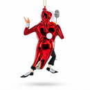 Jolly Singing Santa with Microphone Glass Christmas Ornament