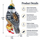 Chickadee Bird on Snowy Branch Glass Christmas Ornament