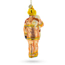 Heroic Fireman with Hose Glass Christmas Ornament
