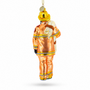 Heroic Fireman with Hose Glass Christmas Ornament