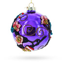 Embroidered Flowers on Purple Glass Ball Christmas Ornament