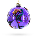Embroidered Flowers on Purple Glass Ball Christmas Ornament