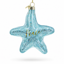Blue Shiny Star "Piece" Glass Christmas Ornament
