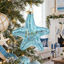 Blue Shiny Star "Piece" Glass Christmas Ornament