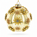 Jeweled Snowflakes Adorning a Golden Glossy Glass Ball Christmas Ornament