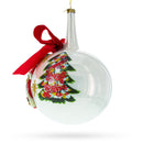 Large Santa, Tree, and Red Bow Glass Ball Christmas Ornament 7 Inches