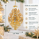 Gold Scroll with Jewel Accents Rhombus Finial Glass Christmas Ornament
