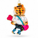 Rockstar Tiger with Guitar Glass Christmas Ornament