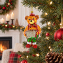 Bear Playing on Accordion Glass Christmas Ornament